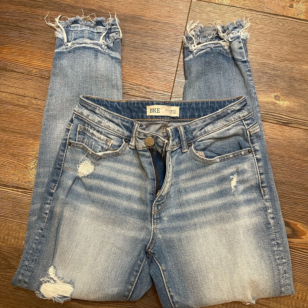 BKE Mid Rise distressed skinny jeans